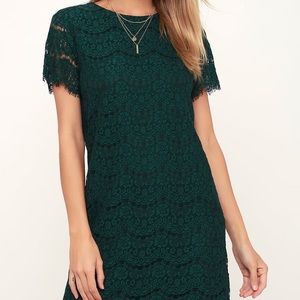 Lulus Dark Green Lace Shift Dress NWT Size M
